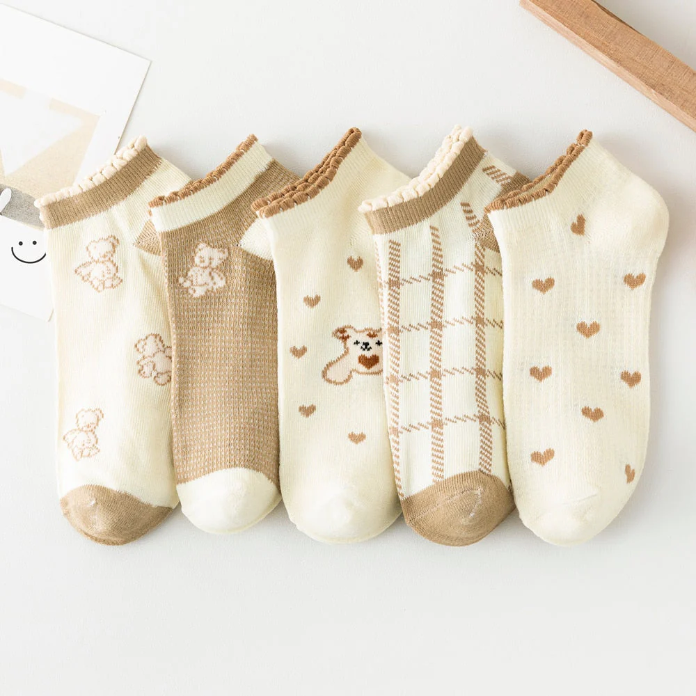 5 Pairs Socks Sets Women Elegant Retro Polyester Cotton Low Tube Women Socks Breathable Japanese Style Casual Cotton Short Sock - Image 12