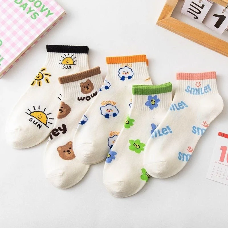 5 Pairs Socks Sets Women Elegant Retro Polyester Cotton Low Tube Women Socks Breathable Japanese Style Casual Cotton Short Sock - Image 13