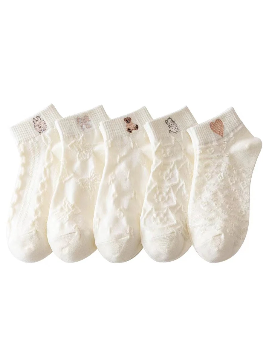 5 Pairs Socks Sets Women Elegant Retro Polyester Cotton Low Tube Women Socks Breathable Japanese Style Casual Cotton Short Sock - Image 5