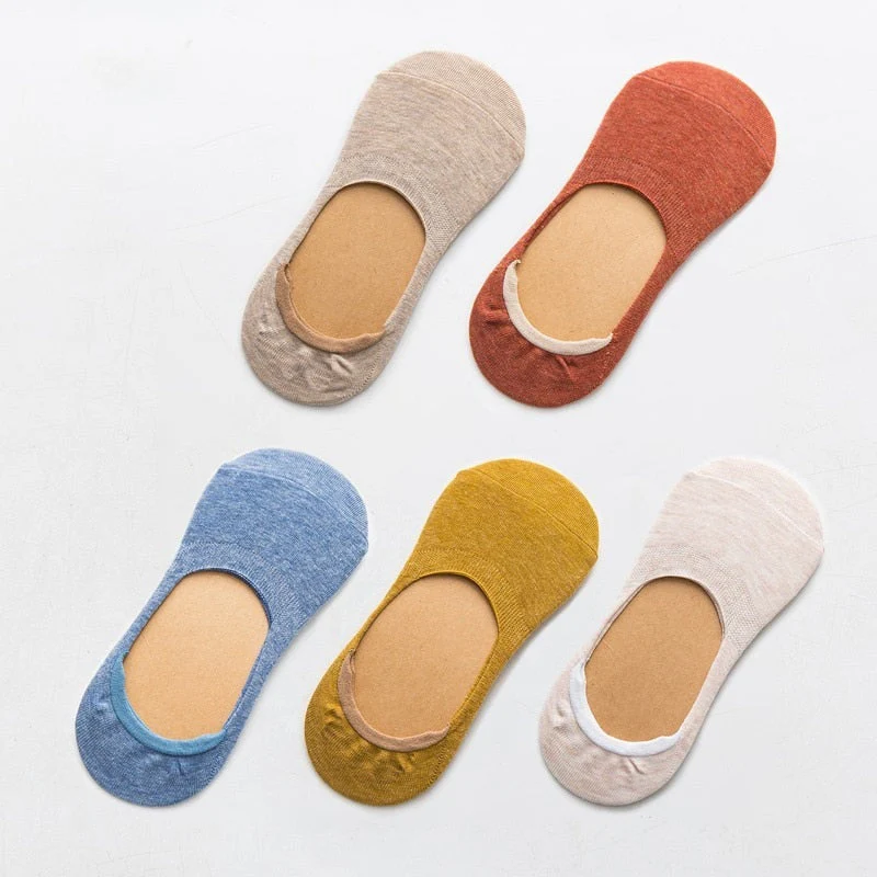 5 Pairs Spring Summer Women Socks Solid Color Fashion Wild Shallow Mouth Girls Female Invisible No Show Slipper Socks - Image 20